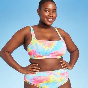 Juniors' Plus Size Ribbed Square Neck
Bralette Bikini Top - Xhilaration™ Tie-Dye
